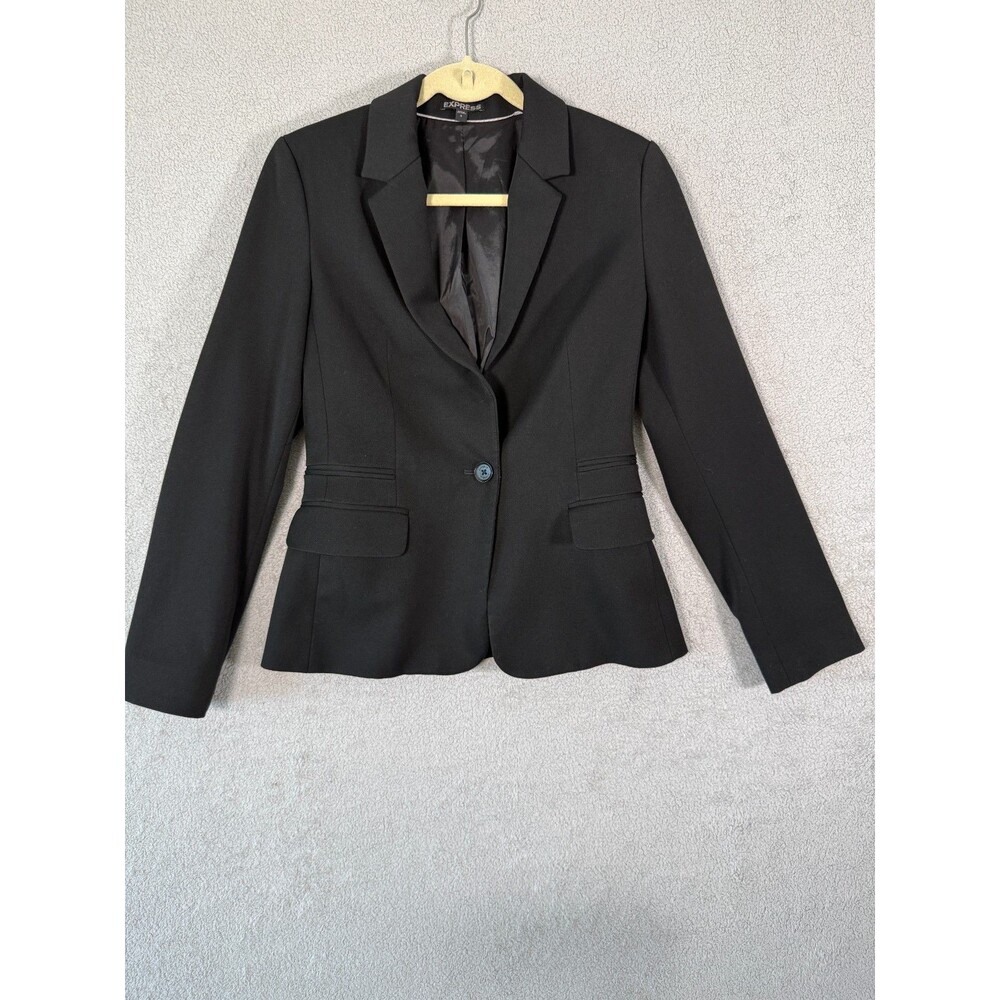 Express Womens Black One Button Suit Jacket Blazer Size 8 Lined Stretch Work